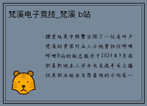 梵溪电子竞技_梵溪 b站